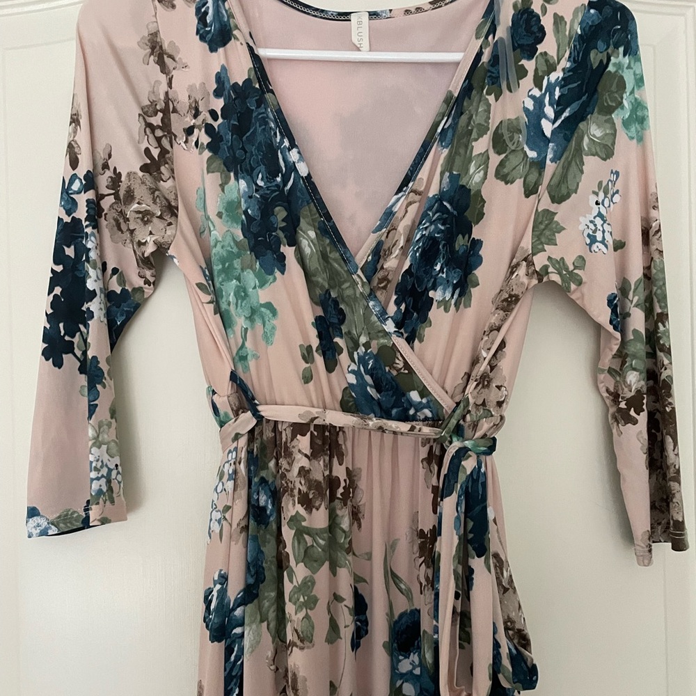 PinkBlush Pink Floral Sash Tie Maternity/Nursing Dress